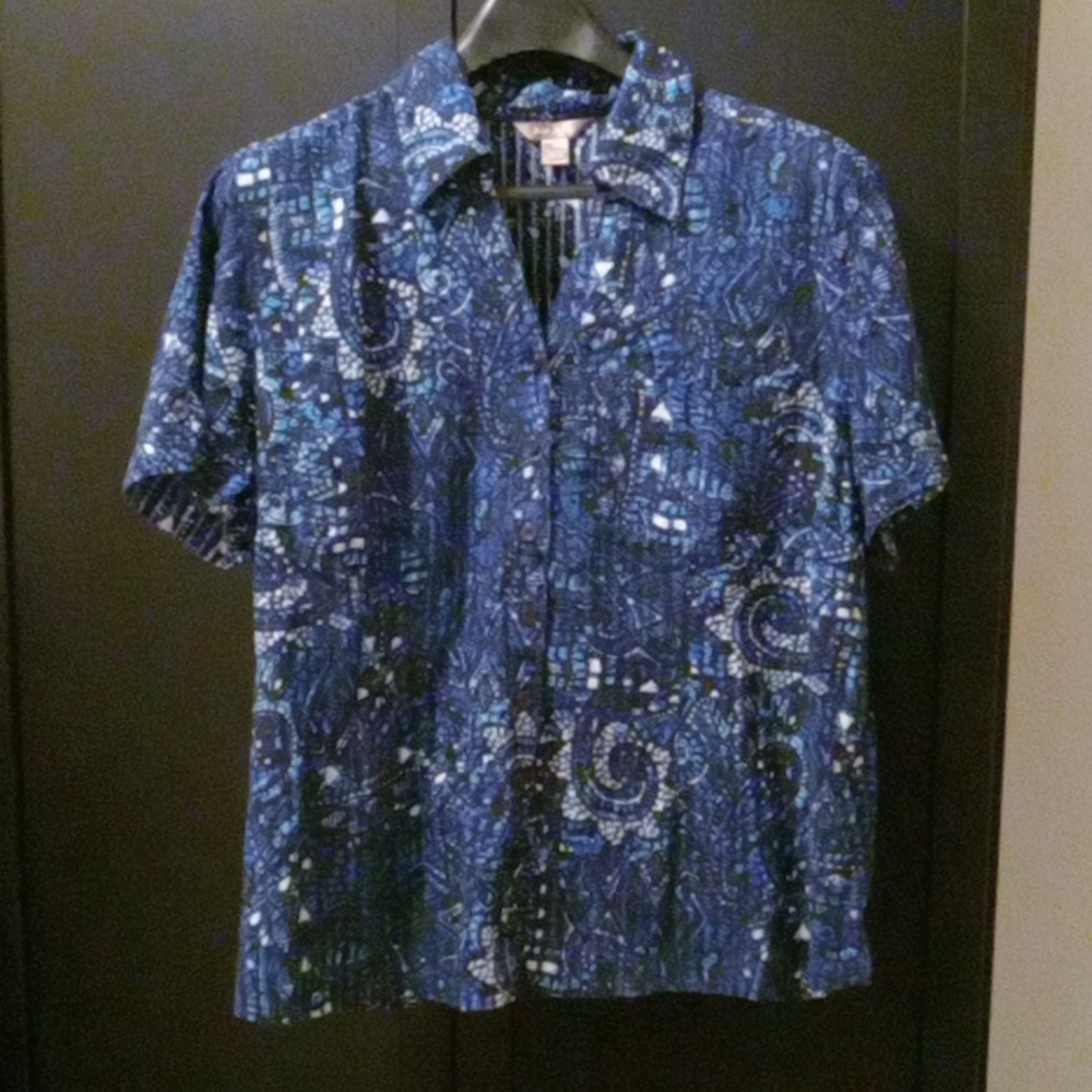 WHITE STAG Women's Blue Collar Button Up Short Sleeve Size 2X